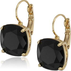 Kate Spade Square Black Leverback Dangle Drop Earrings Gold Tone Earring Jet NEW